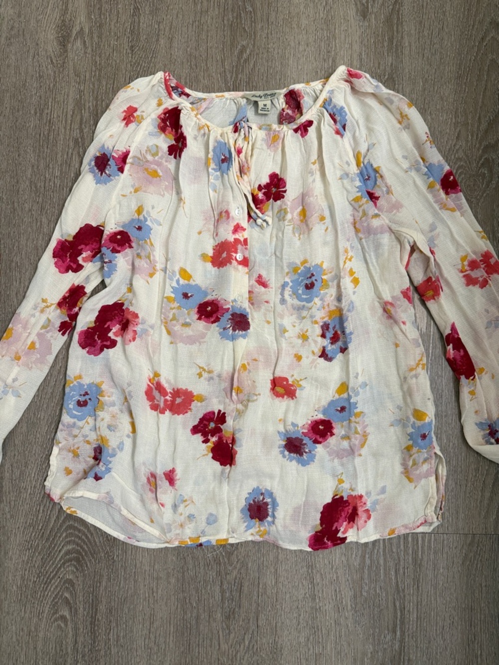 Lucky Brand Cream Floral Peasant Blouse with Pink & Blue Flowers
